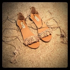 Lace up fringe sandals